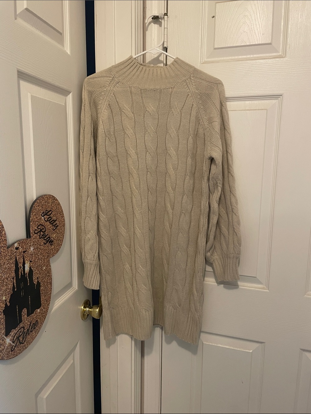 SHEIN Cable Knit Turtleneck Sweater Dress in Beige